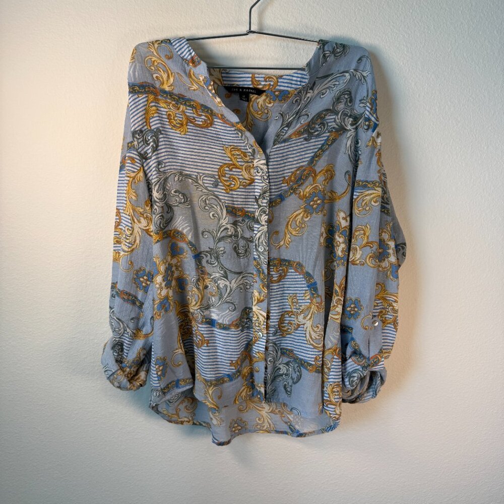 Zac and Rachel Button Down Paisley Blue‎ and Gold with Roll Tab Size Medium